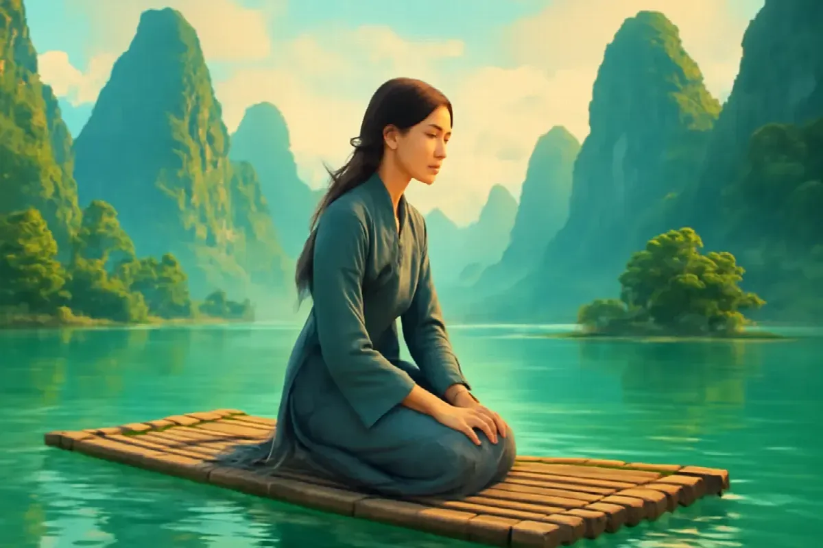 Bè nứa số bảy trên hồ Thạch Nhũ