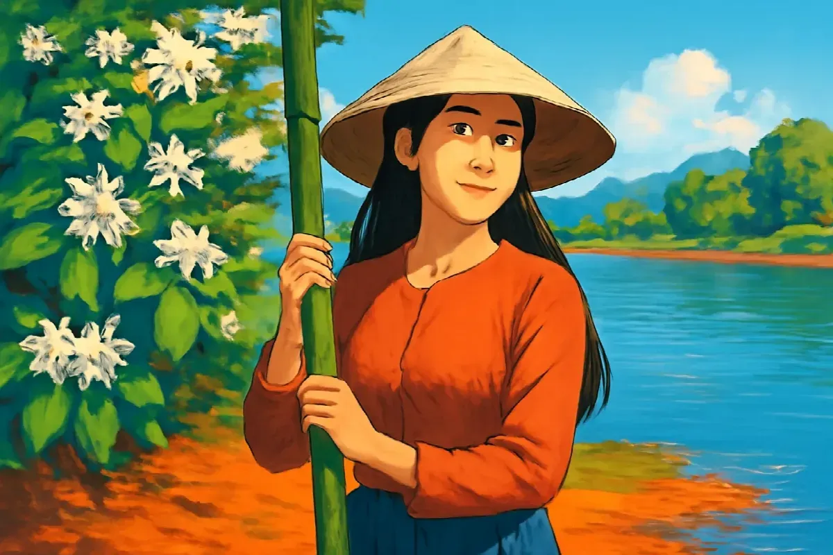 Cây sào tre ở bến hồ Đá Ong