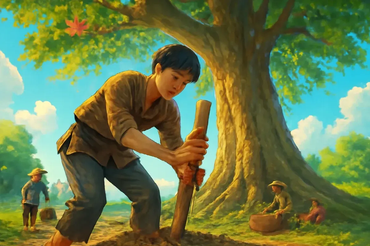 Cọc tre buộc vải đỏ ở làng Trũng Sậy