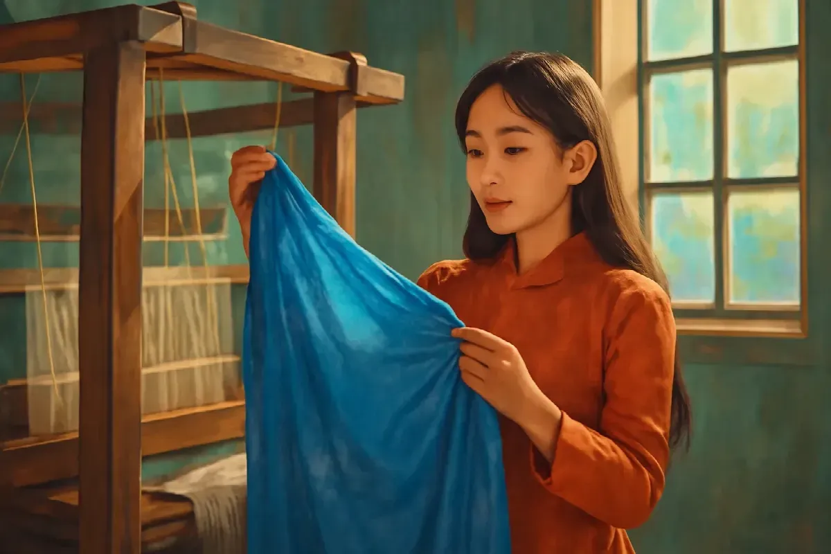 Con cò co chân trên khăn lụa Vạn Phúc