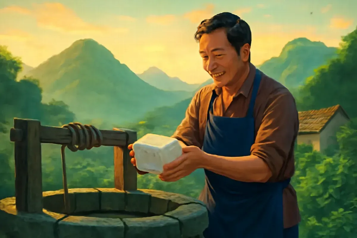 Hũ nước cái ở tiệm đậu phụ chân núi Ngưng Hà