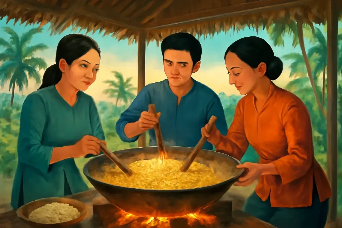 Mẻ kẹo dừa trước giờ di quan